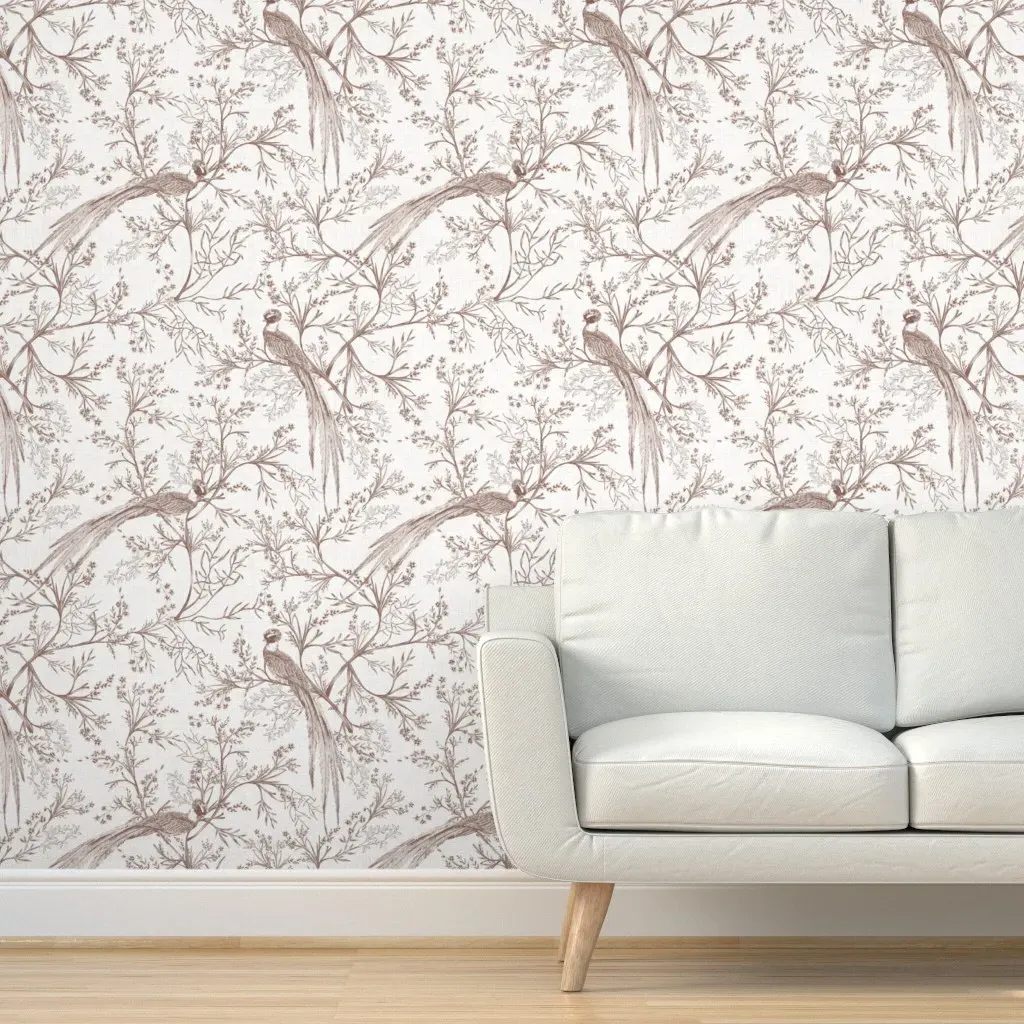 Chinoiserie Bird Peel and Stick Wallpaper - Dusty Rose product