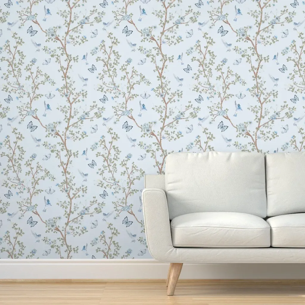 Chinoiserie Birds & Butterflies Peel and Stick Wallpaper - Blue product