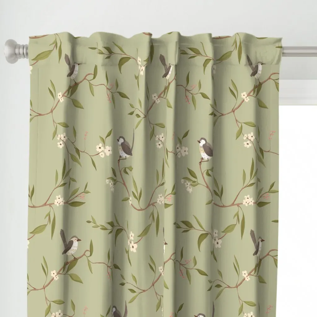 Chinoiserie Birds Curtain Panel - Green alternate view