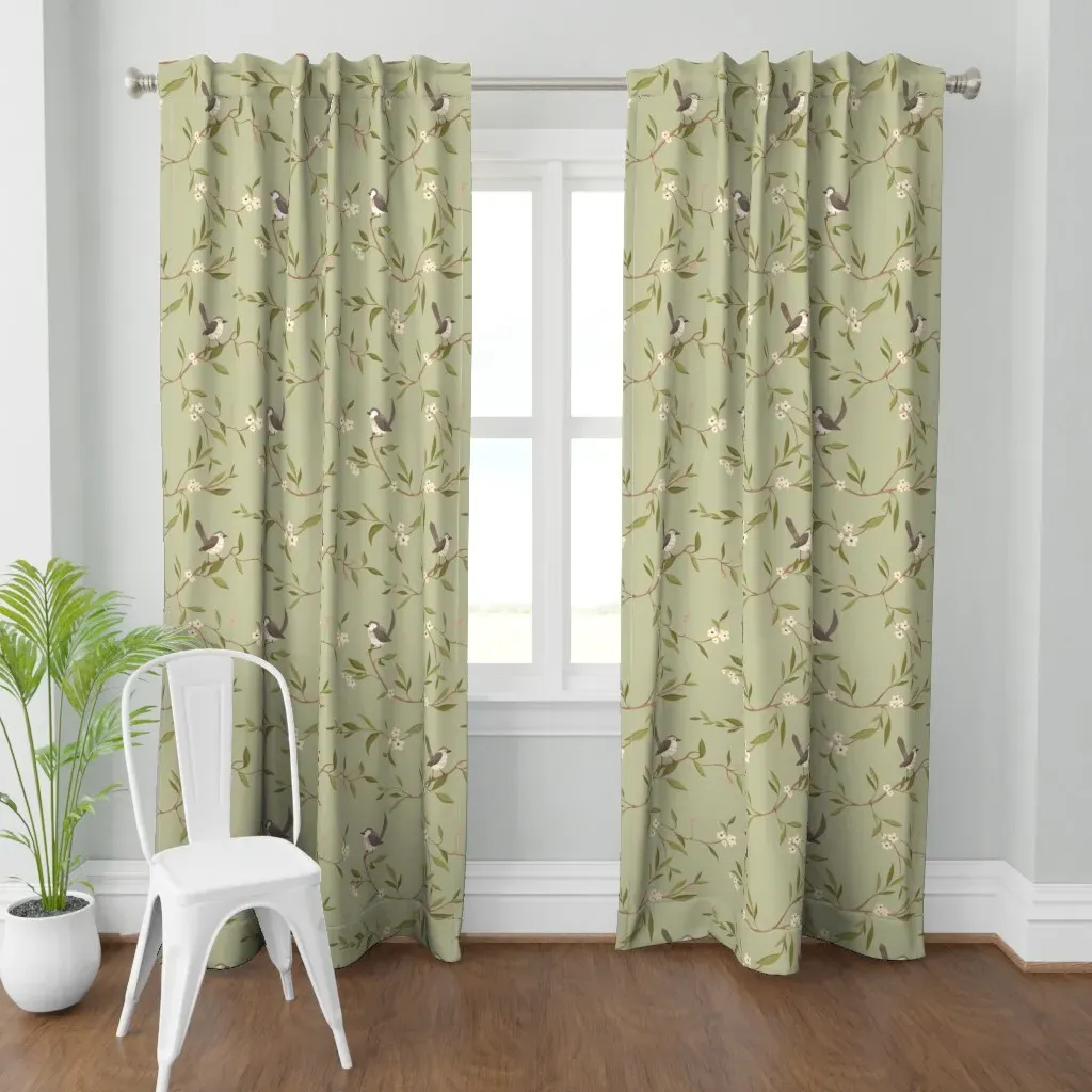 Chinoiserie Birds Curtain Panel - Green product