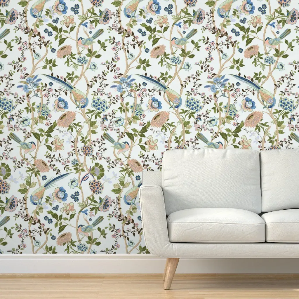 Chinoiserie Birds Peel and Stick Wallpaper - Spring Olive Green product