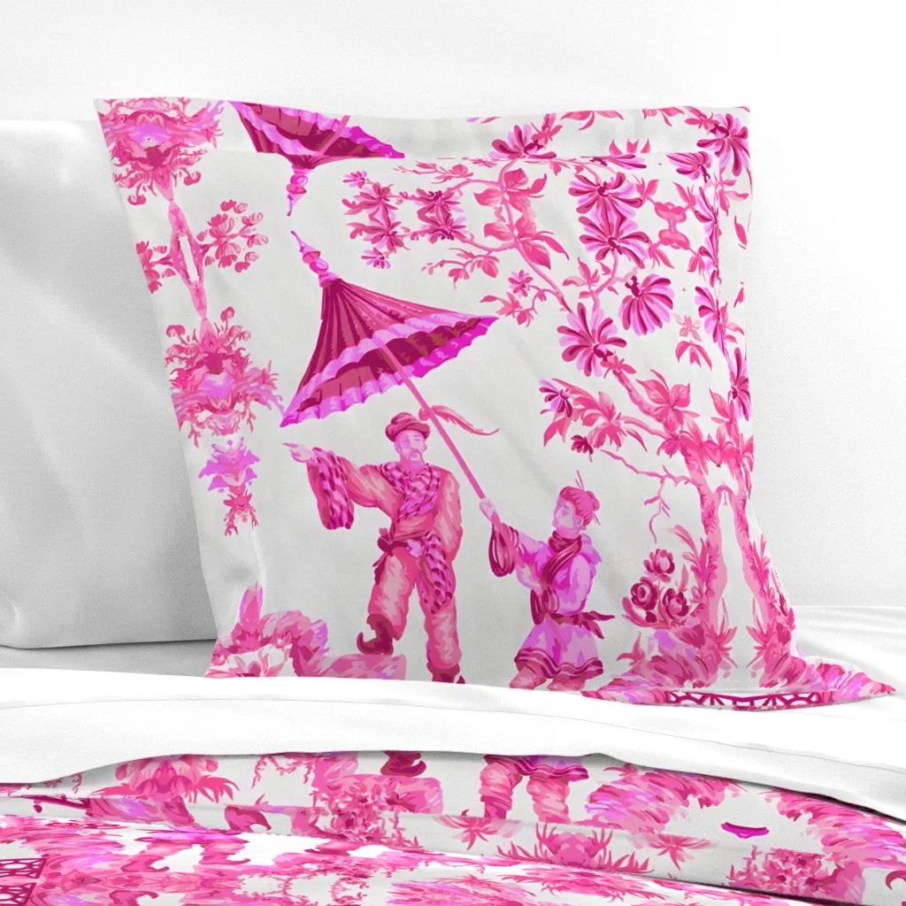 Chinoiserie Bridge Euro Pillow Sham - Pink product