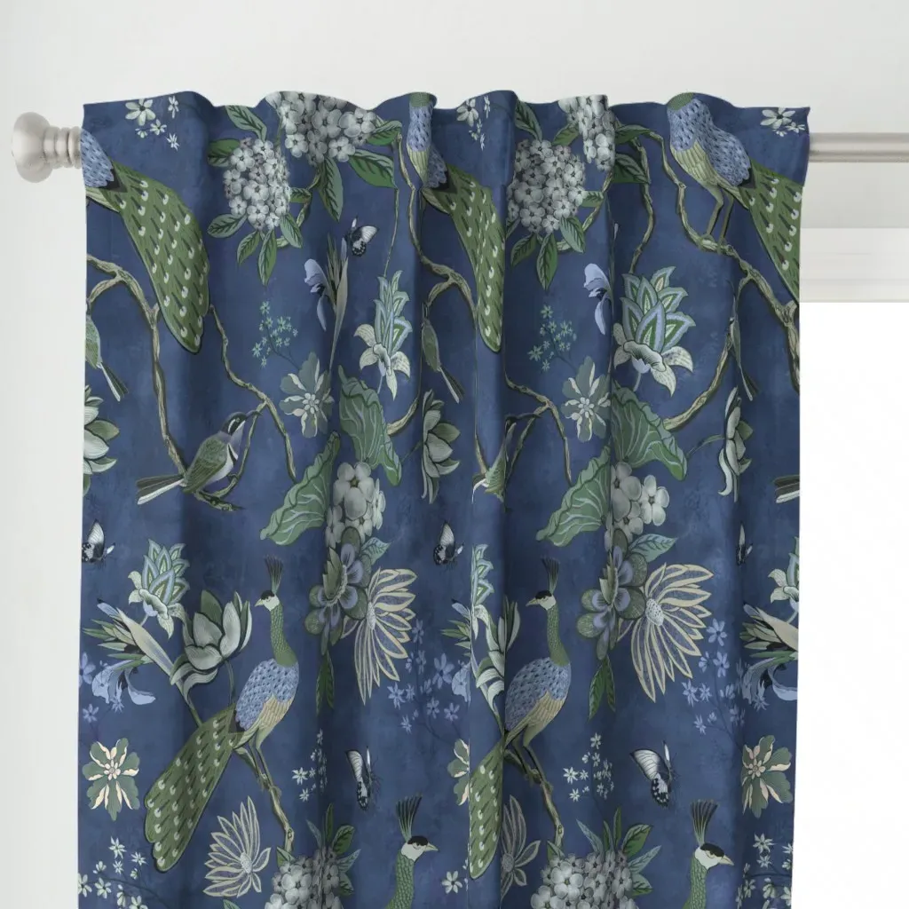 Chinoiserie Chintz Curtain Panel - Teal alternate view
