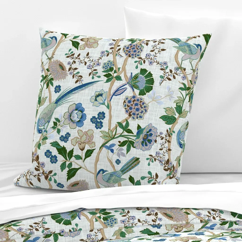 Chinoiserie Chintz Euro Pillow Sham - Blue, Linen product