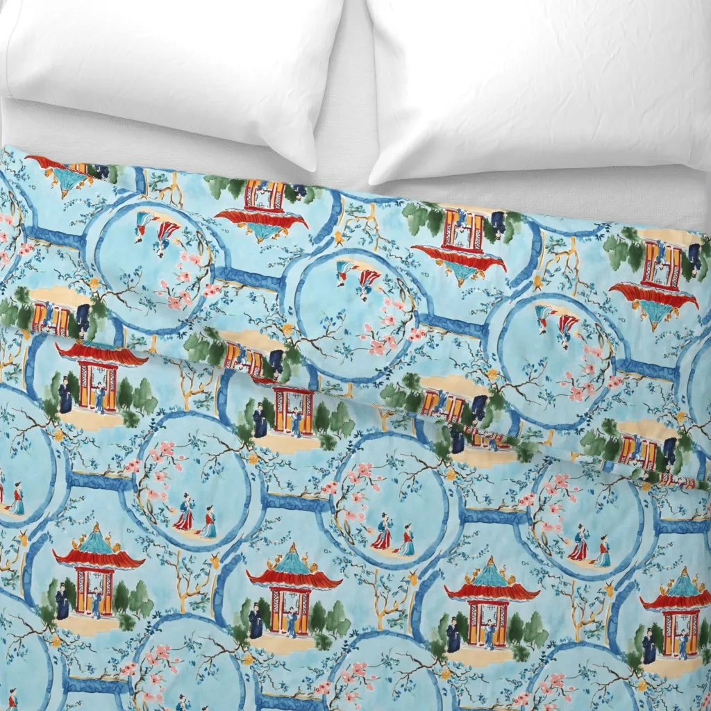 Chinoiserie Court Figures Duvet Cover - Blue alternate view