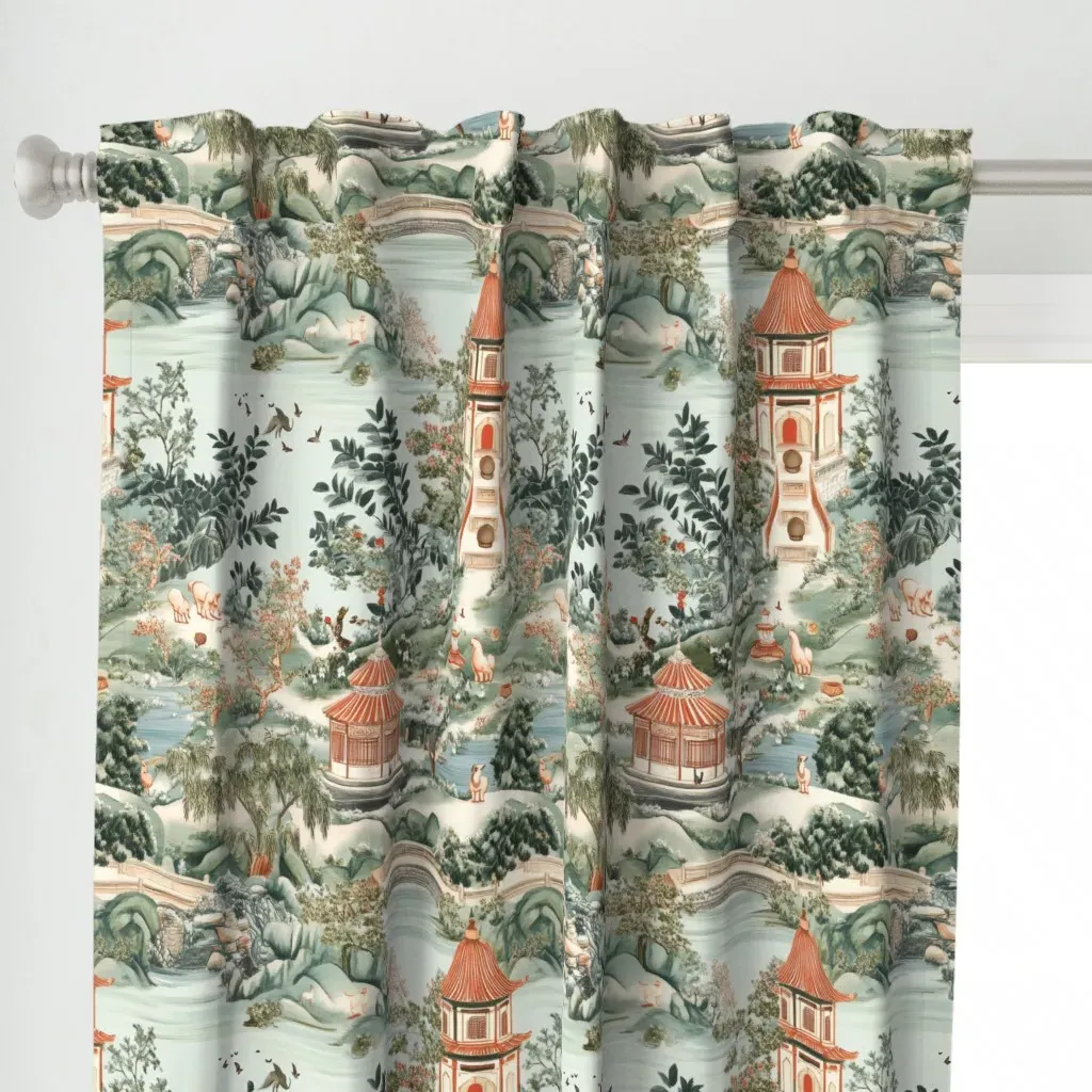 Chinoiserie Curtain Panel - Green alternate view