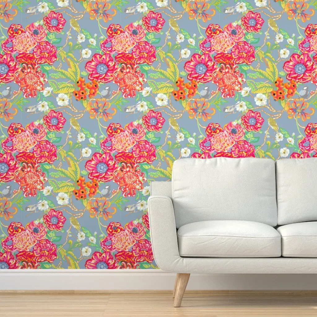Chinoiserie Floral Birds & Peonies Peel and Stick Wallpaper - Pink product
