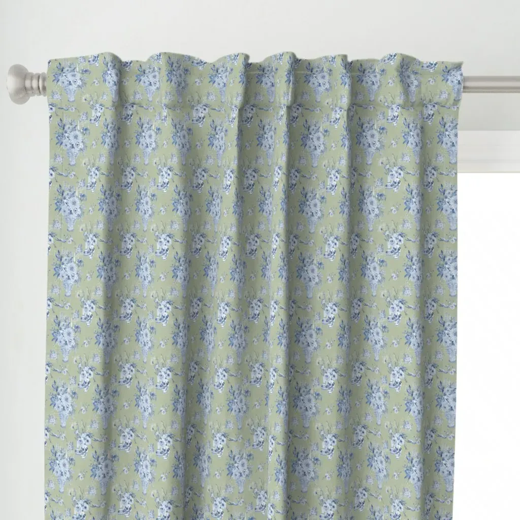 Chinoiserie Floral Curtain Panel - Blue alternate view