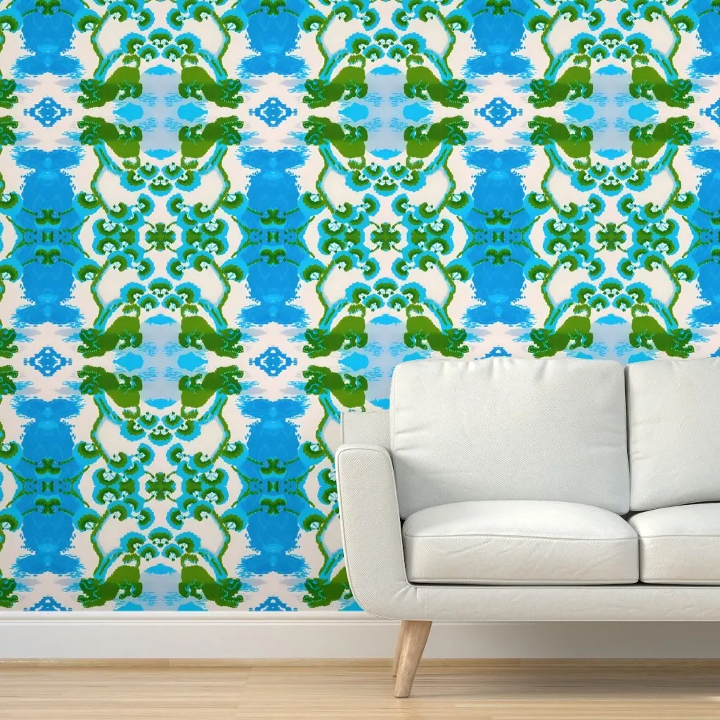 Chinoiserie Foo Dogs Peel and Stick Wallpaper - Blue product