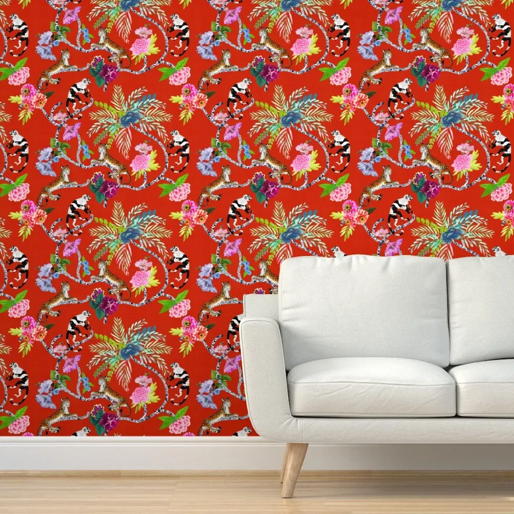 Chinoiserie Frolic Peel and Stick Wallpaper - Red, Green product