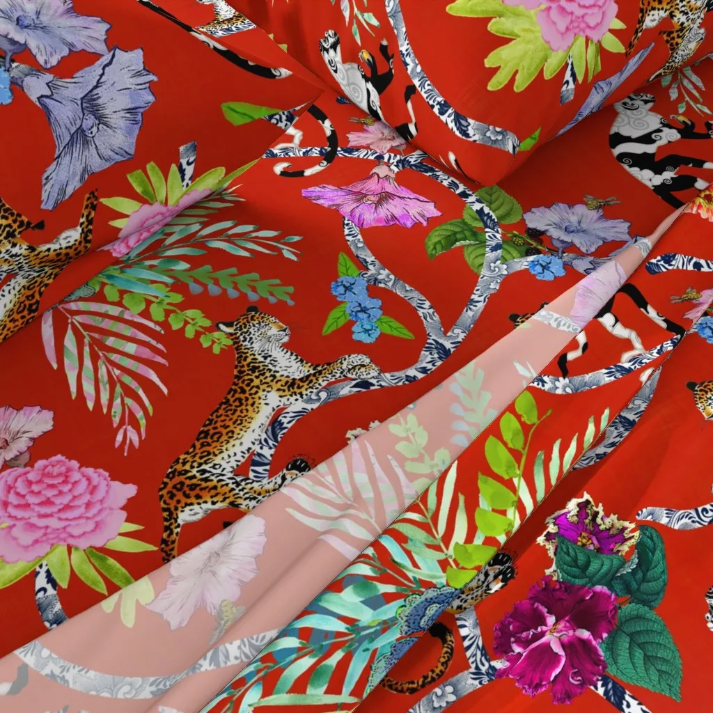 Chinoiserie Frolic Twin Sheet Set - Red alternate view