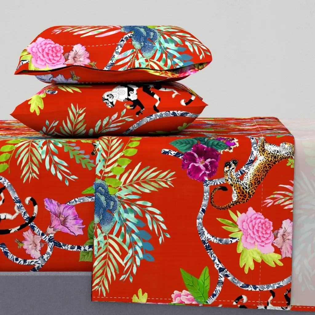 Chinoiserie Frolic Twin Sheet Set - Red product