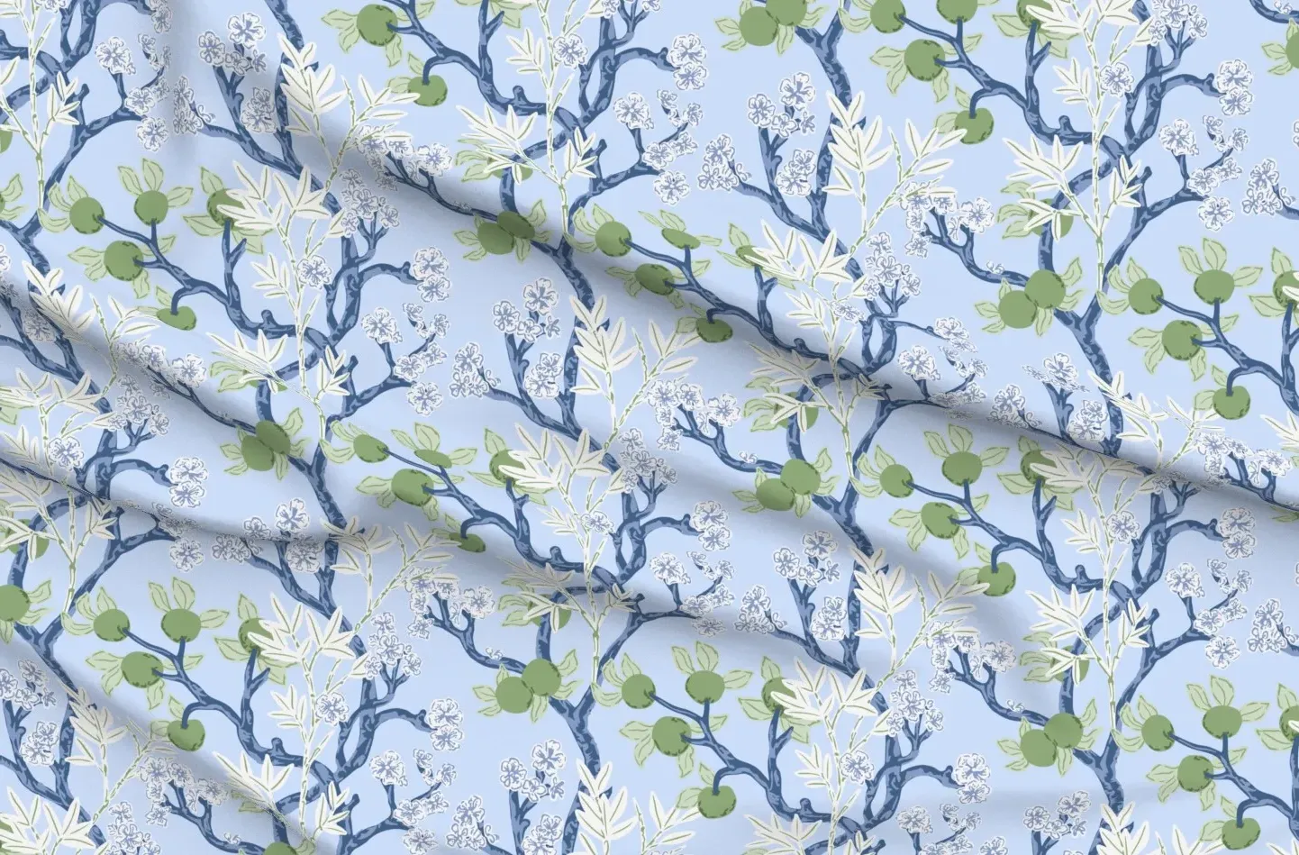Chinoiserie Garden Tapestry Fabric by the Yard - Light Blue Green, Sport Pique product