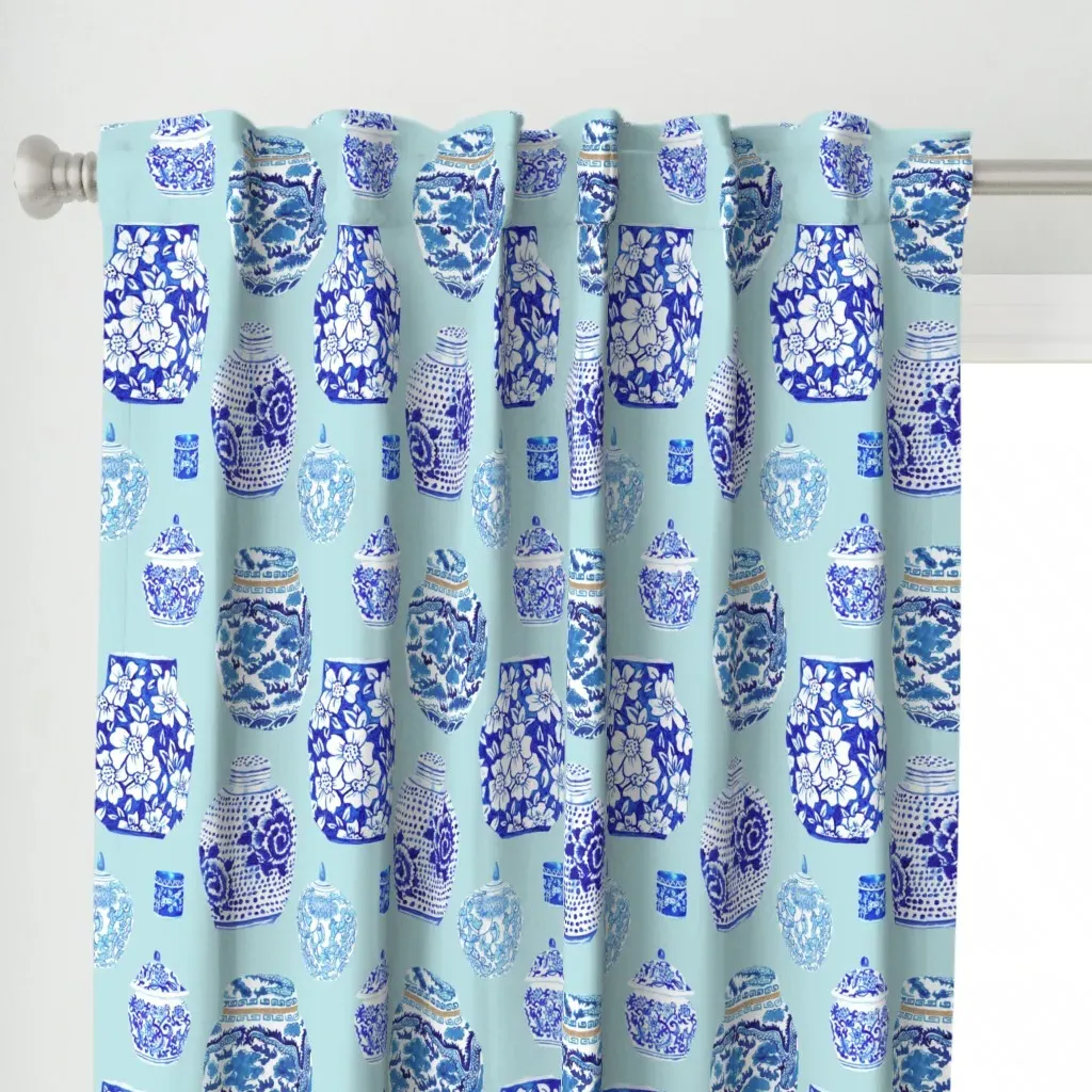 Chinoiserie Ginger Jar Curtain Panel - Blue alternate view