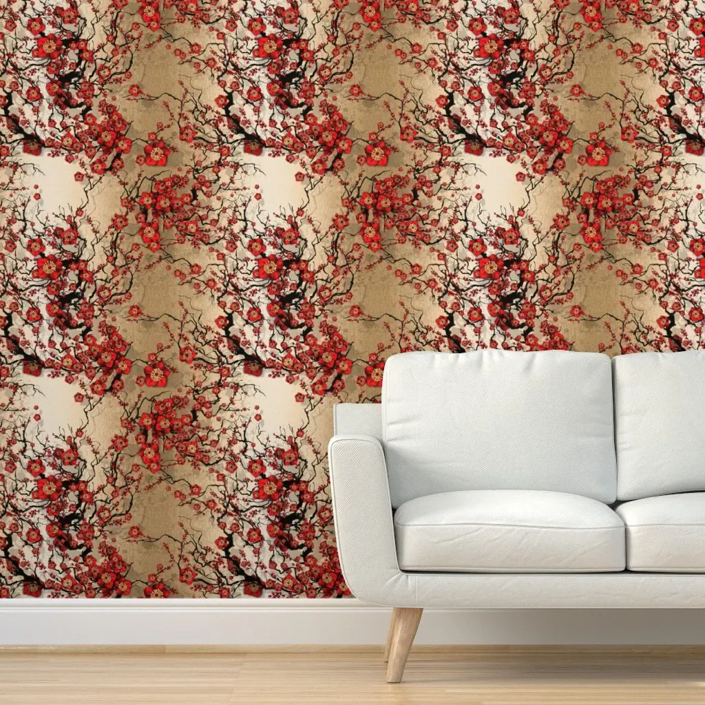 Chinoiserie-Gold24 Peel and Stick Wallpaper - Red product