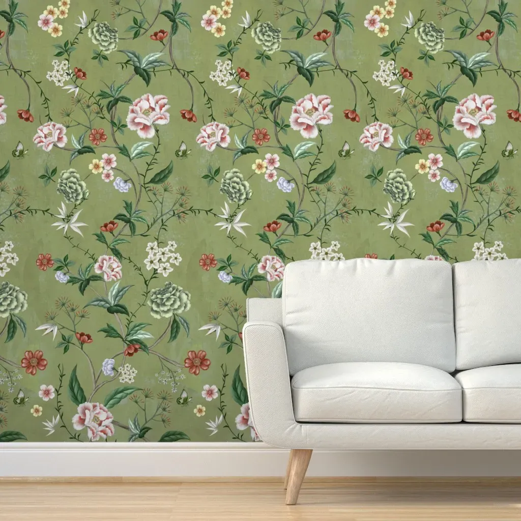 Chinoiserie Grandmillennial Peel and Stick Wallpaper - Green product