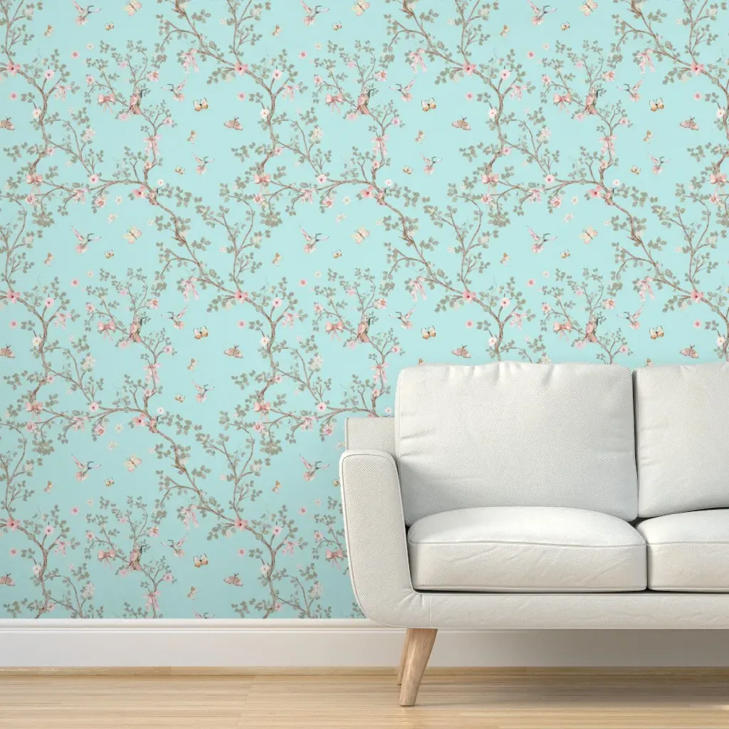 Chinoiserie Hummingbird Garden Peel and Stick Wallpaper - Pink product