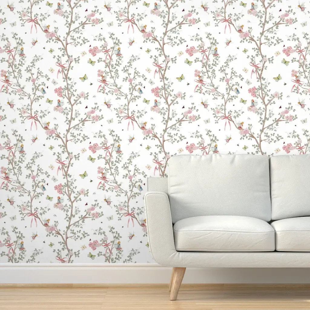 Chinoiserie Hummingbirds & Pink Ribbons Peel and Stick Wallpaper product