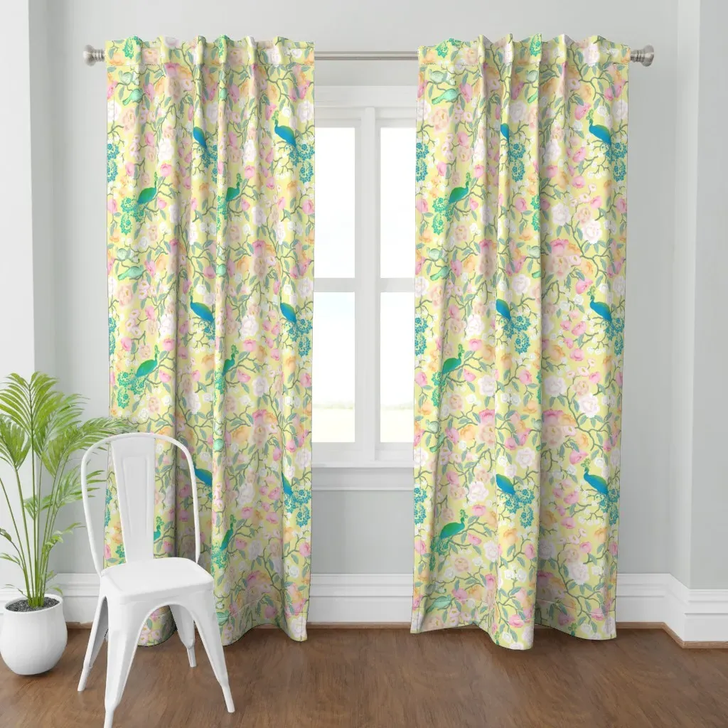 Chinoiserie In Bloom Curtain Panel - Pale Yellow product
