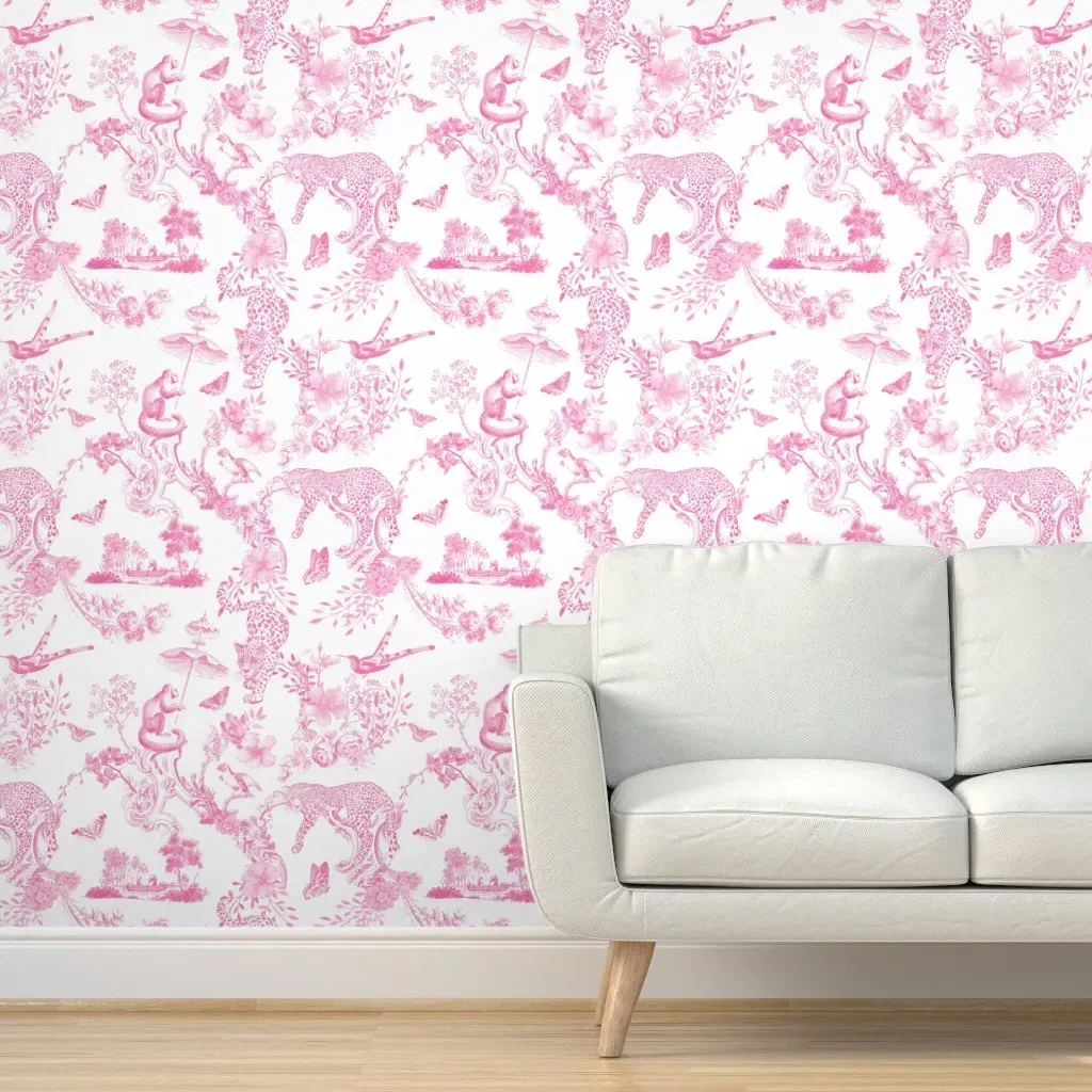 Chinoiserie Jungle Toile Peel and Stick Wallpaper - Pink product