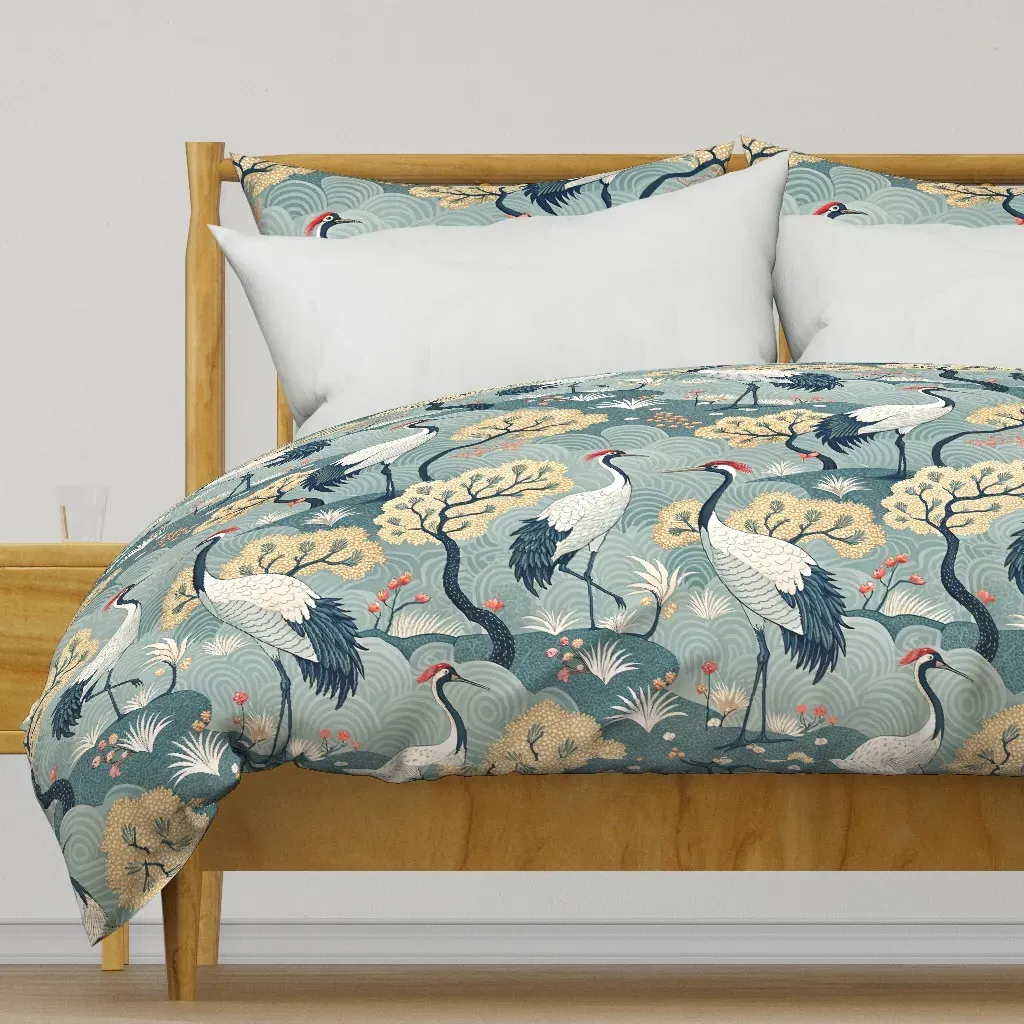 Chinoiserie Lake Cranes Duvet Cover - Teal product