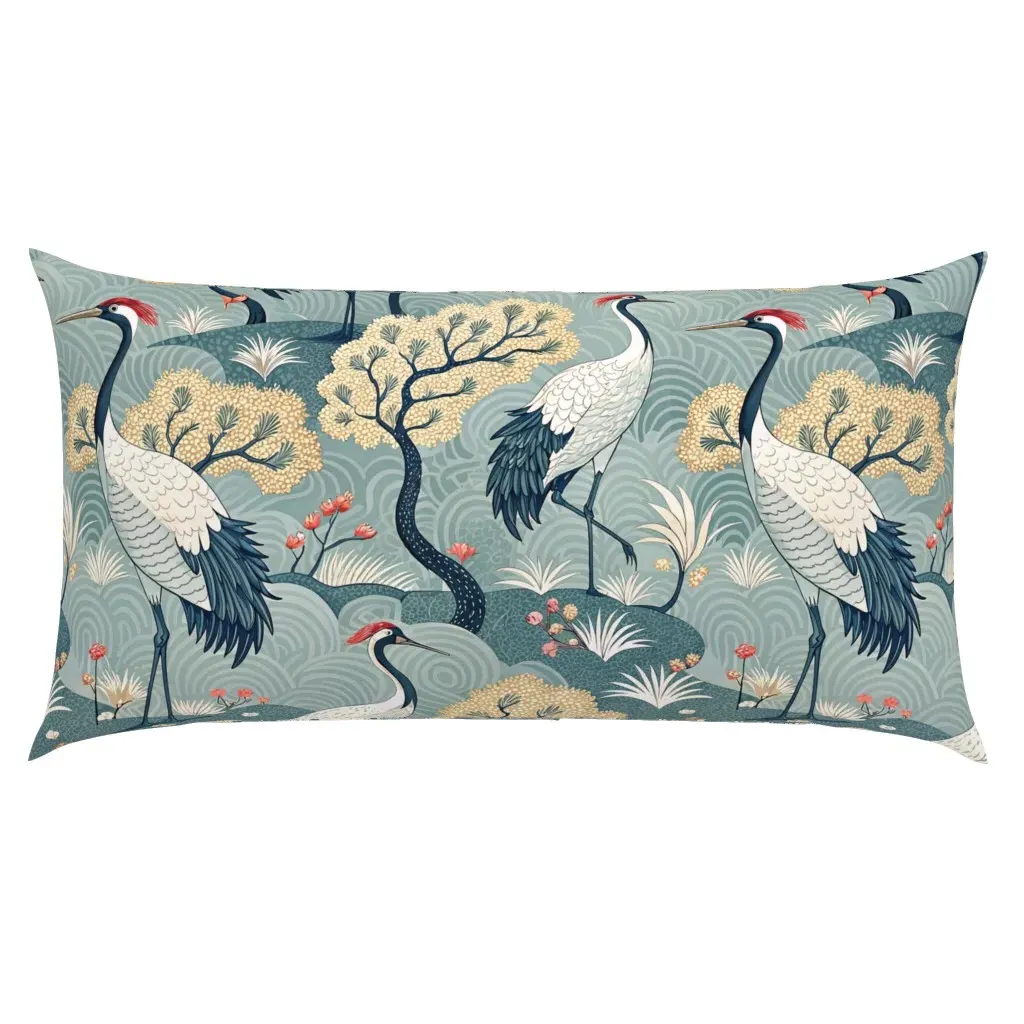 Chinoiserie Lake Cranes King Pillow Sham - Teal product