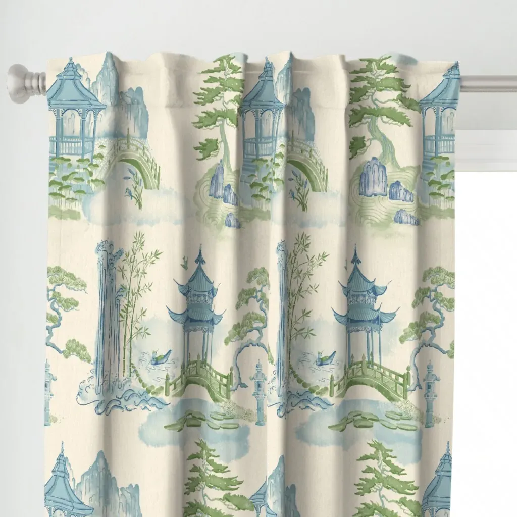 Chinoiserie Landscape Curtain Panel - Blue alternate view