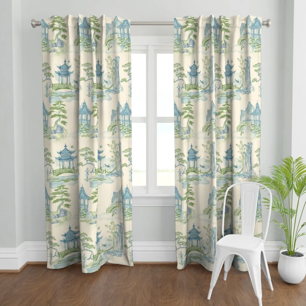 Chinoiserie Landscape Curtain Panel - Blue product