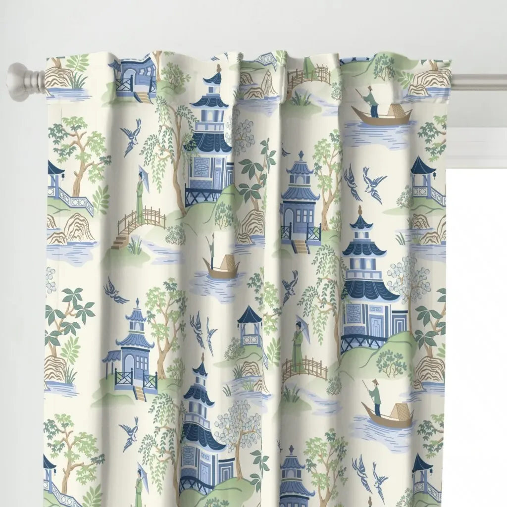 Chinoiserie Large Scale Curtain Panel - Blue alternate view