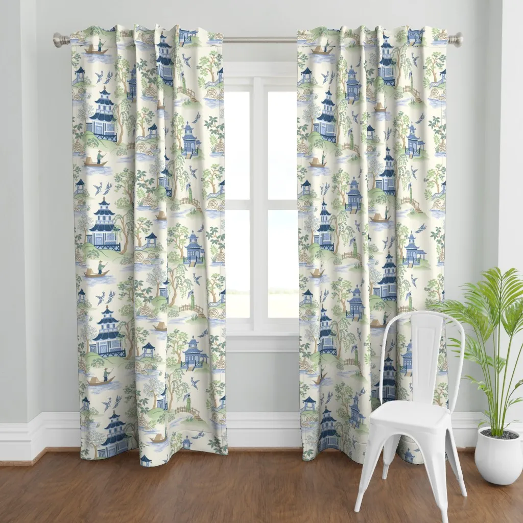 Chinoiserie Large Scale Curtain Panel - Blue product