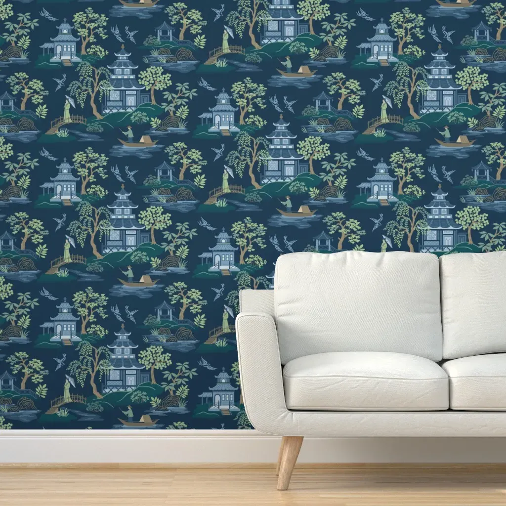 Chinoiserie Large Scale Peel and Stick Wallpaper - Dark Blue product