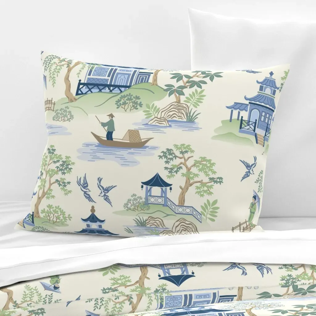 Chinoiserie Large Scale Standard Knife Edge Cushion Cover - Blue, Cotton Sateen product