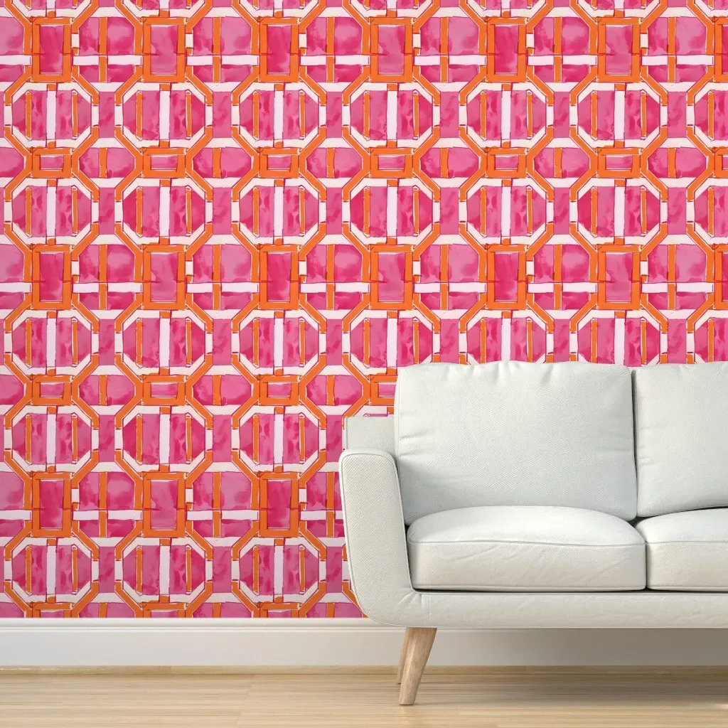 Chinoiserie Lattice Peel and Stick Wallpaper - Pink product