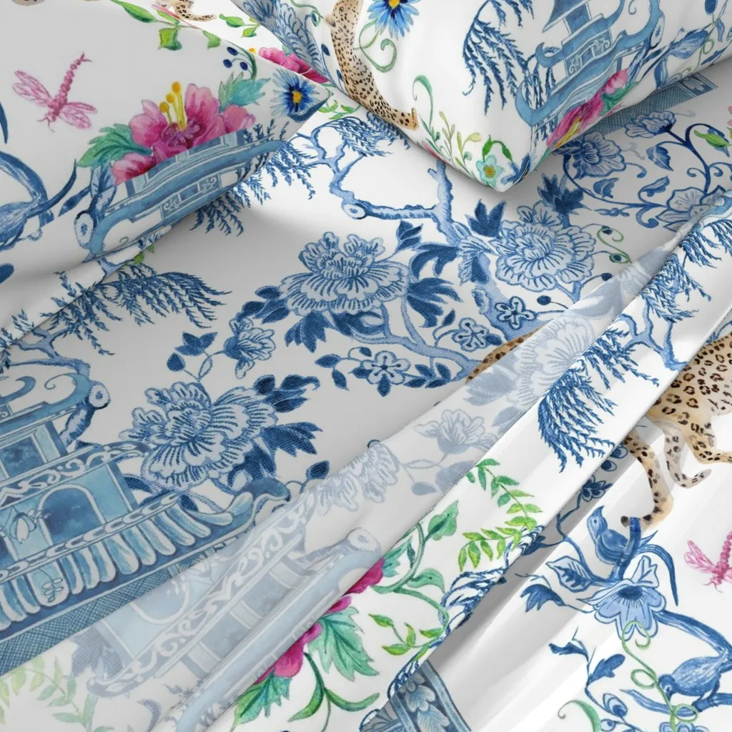 Chinoiserie Leopard And Willow Tree King Sheet Set - Blue alternate view