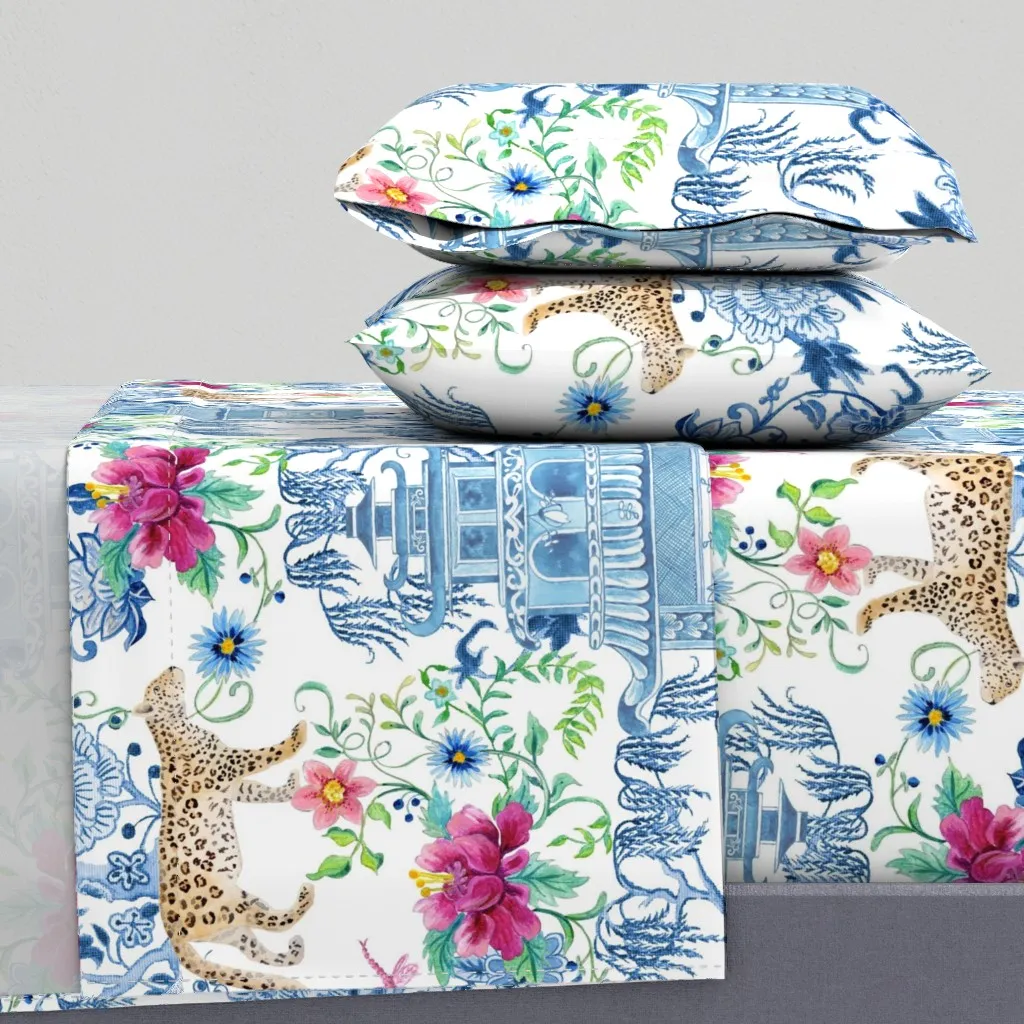 Chinoiserie Leopard And Willow Tree King Sheet Set - Blue product