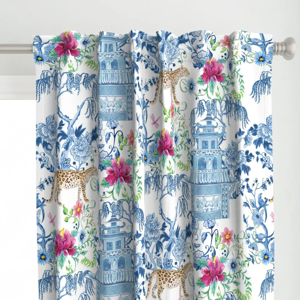Chinoiserie Leopard Curtain Panel - Blue alternate view