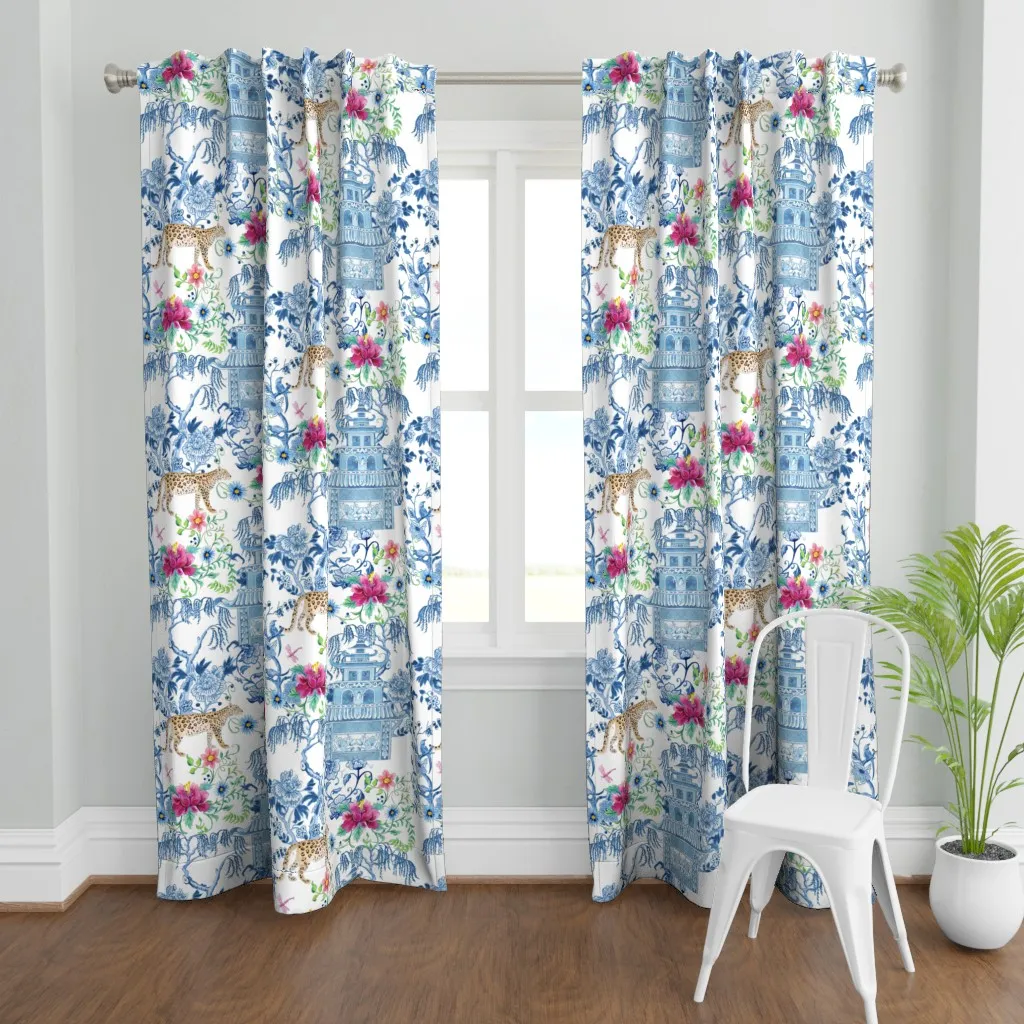 Chinoiserie Leopard Curtain Panel - Blue product
