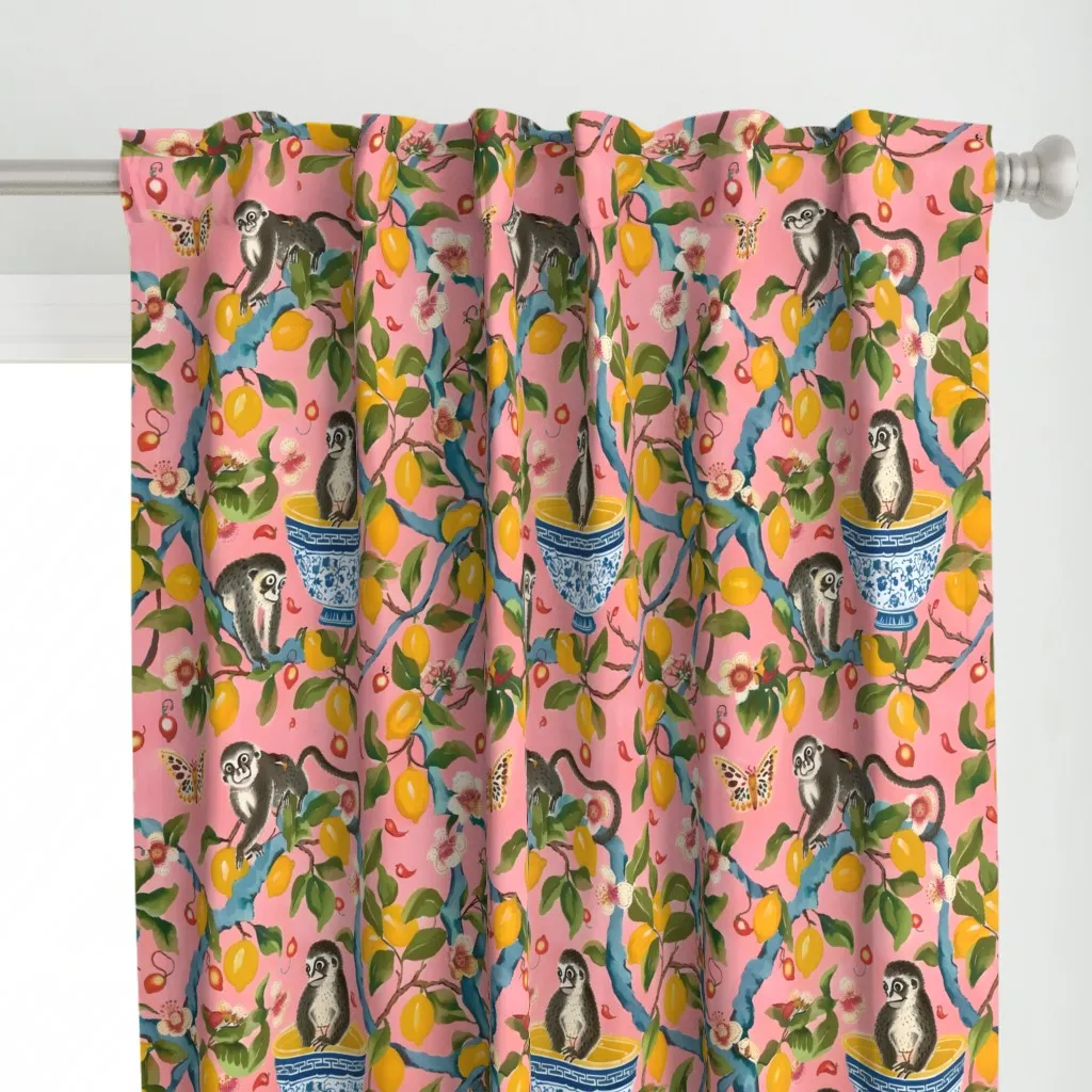 Chinoiserie Monkeys Curtain Panel - Pink alternate view