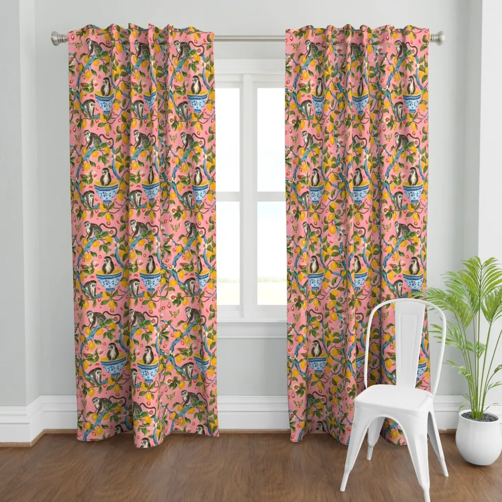 Chinoiserie Monkeys Curtain Panel - Pink product
