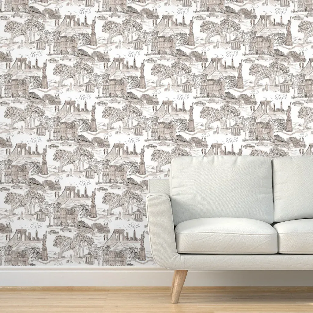 Chinoiserie New York City Toile Peel and Stick Wallpaper - Sepia Brown product