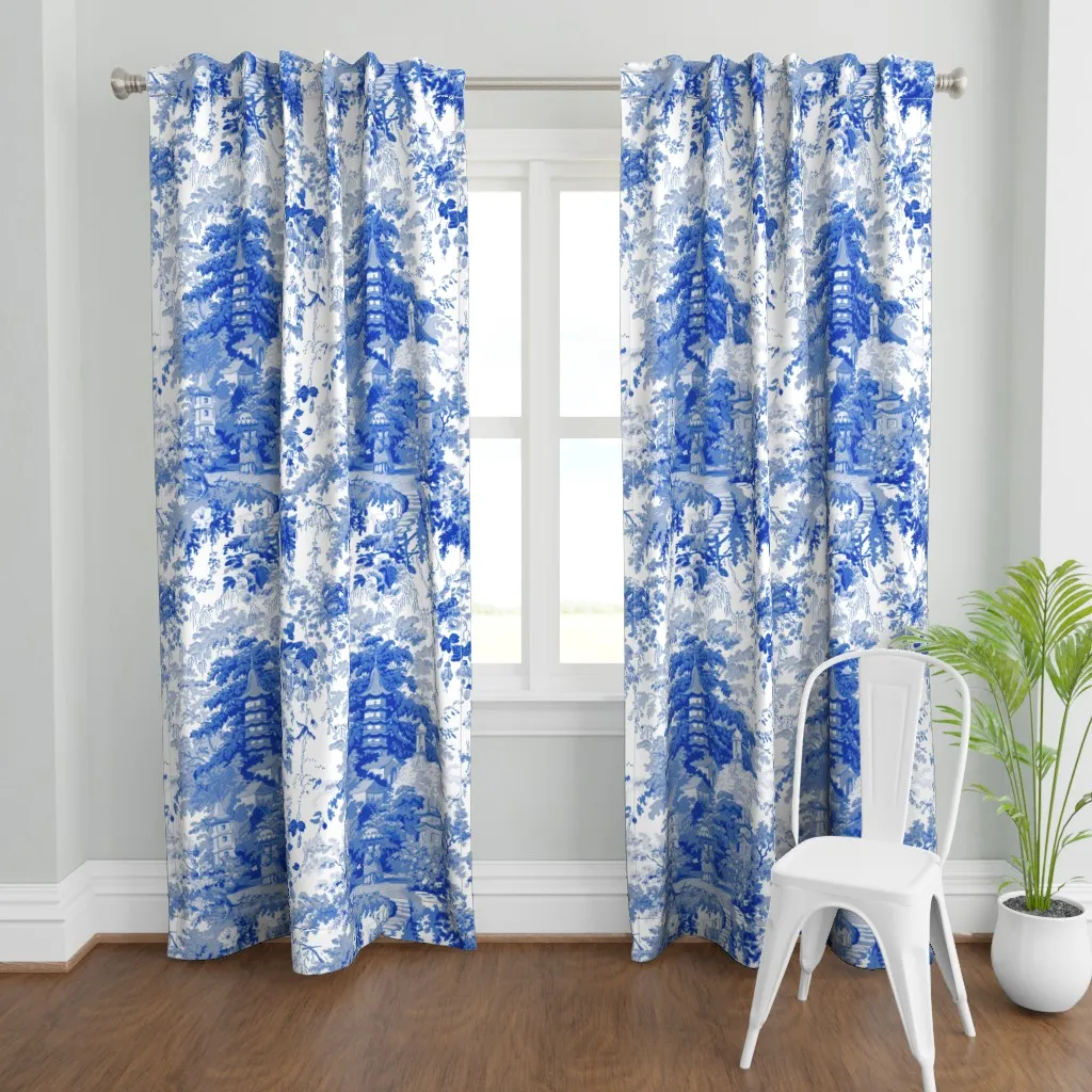 Chinoiserie Palace Willow Curtain Panel - Blue product