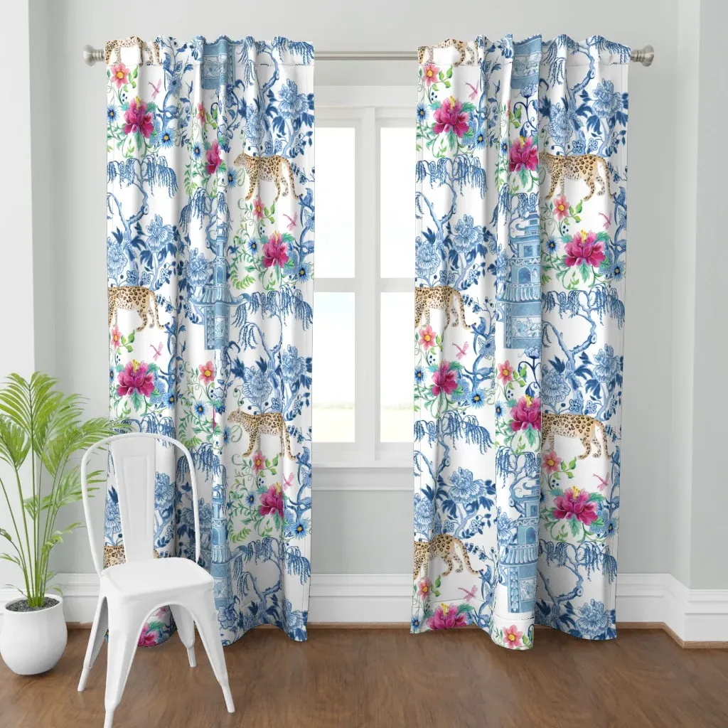 Chinoiserie Peacock Curtain Panel - Blue product