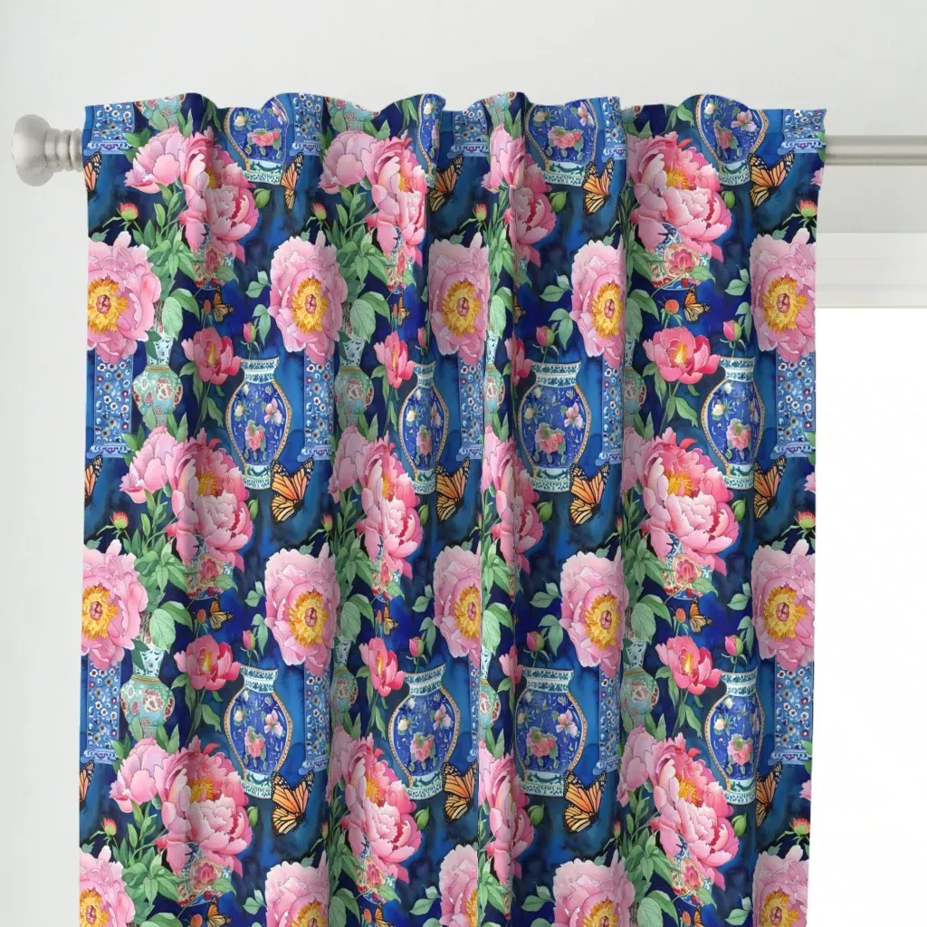Chinoiserie Peonies Curtain Panel - Pink alternate view