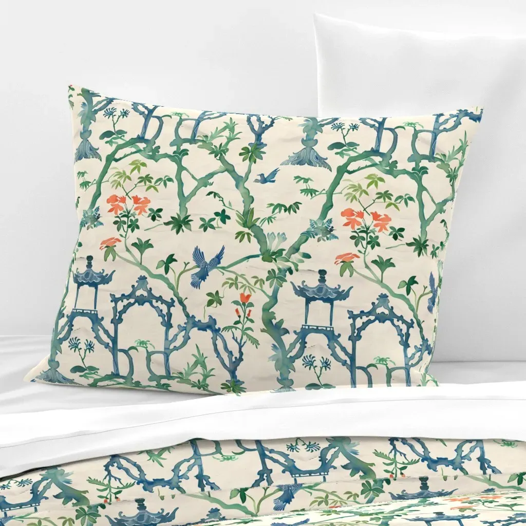 Chinoiserie Silhouettes Standard Cushion Cover - Teal, Cotton Sateen product