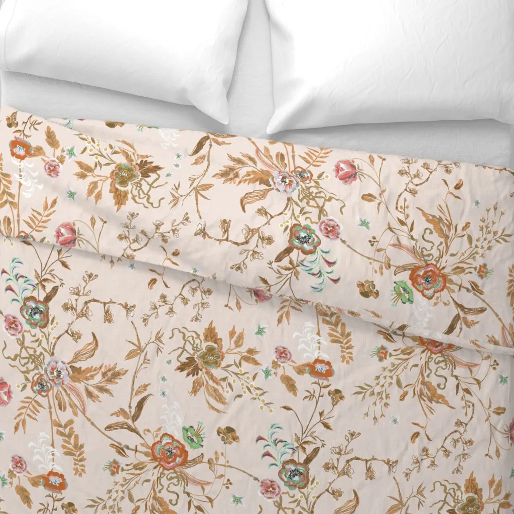Chinoiserie Silk Garden Duvet Cover - Peach alternate view