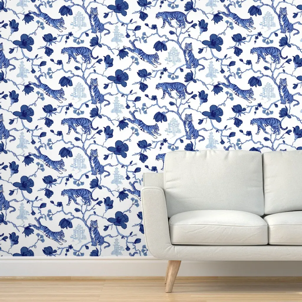 Chinoiserie Tiger Peel and Stick Wallpaper - Blue product