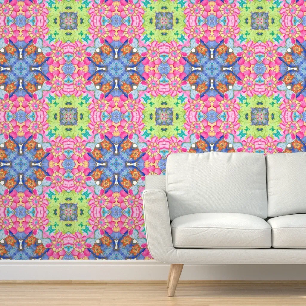 Chinoiserie Tobacco Leaves and Flowers Peel and Stick Wallpaper - Pink product