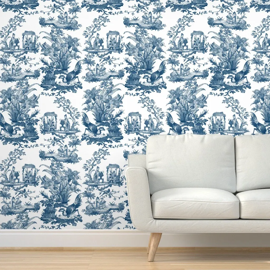 Chinoiserie Toile Angel Peel and Stick Wallpaper - Blue, White product