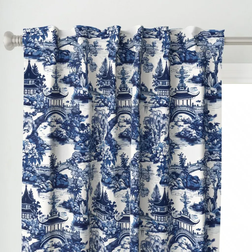 Chinoiserie Toile Birds Curtain Panel - Blue alternate view