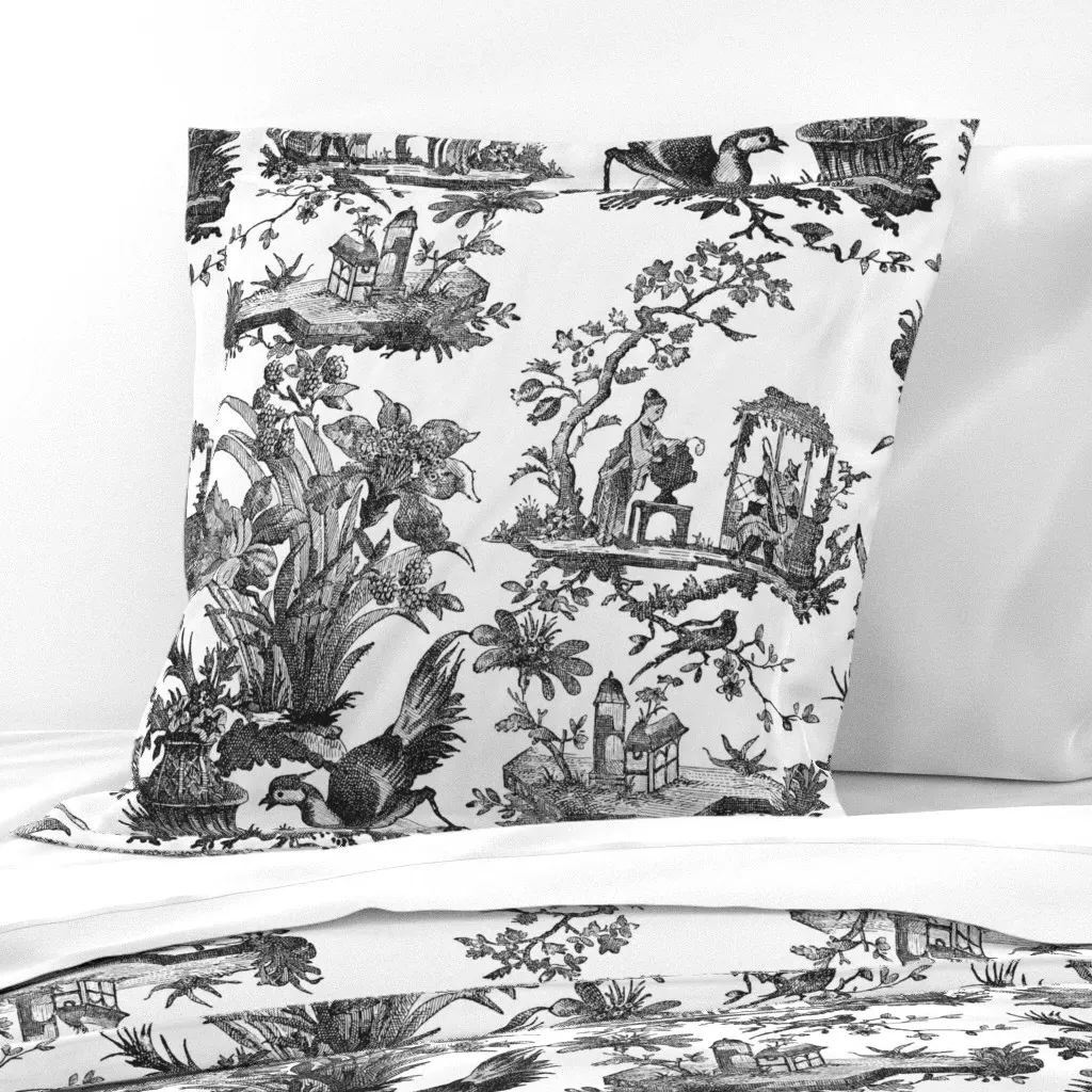 Chinoiserie Toile Euro Pillow Sham - Black, White product